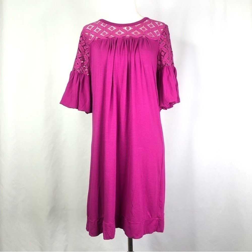 Ella Moss jersey shift dress lace yoke fuchsia pink purple M
